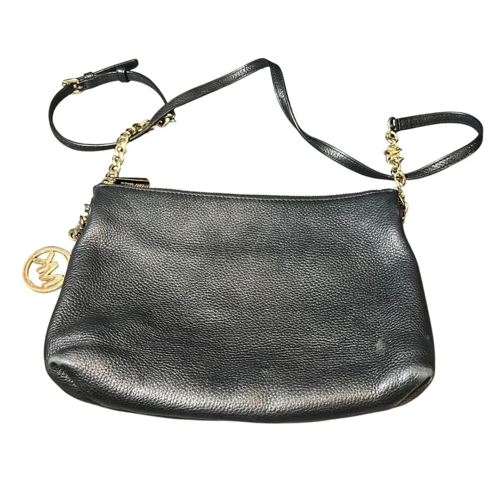 Michael‎ Kors Crossbody Bag Womens OS Black Pebble Leather Gold Chain Strap